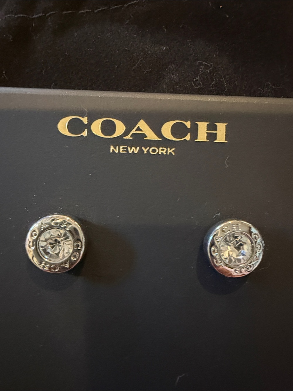 Coach Silver-Tone Crystal Circle Stud Earrings
